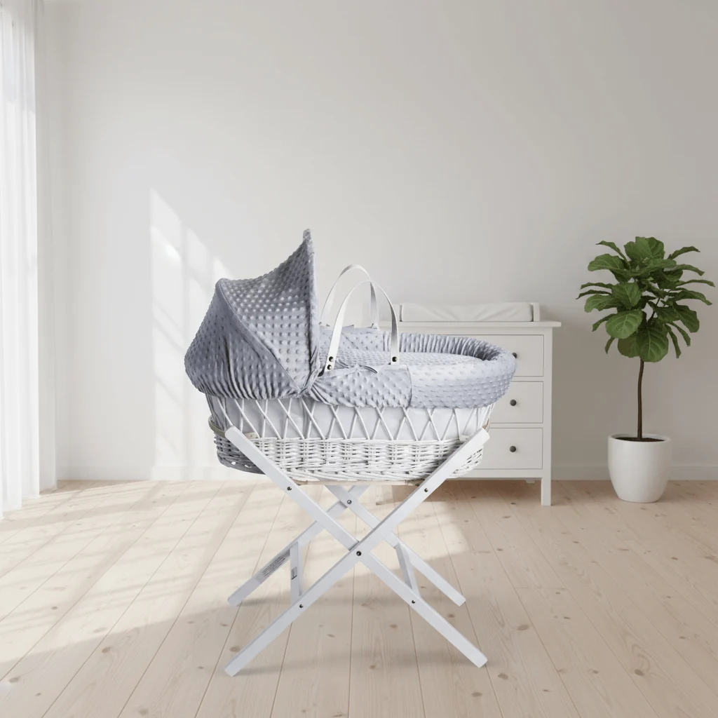 Dimple White Wicker Moses Basket - Image 12
